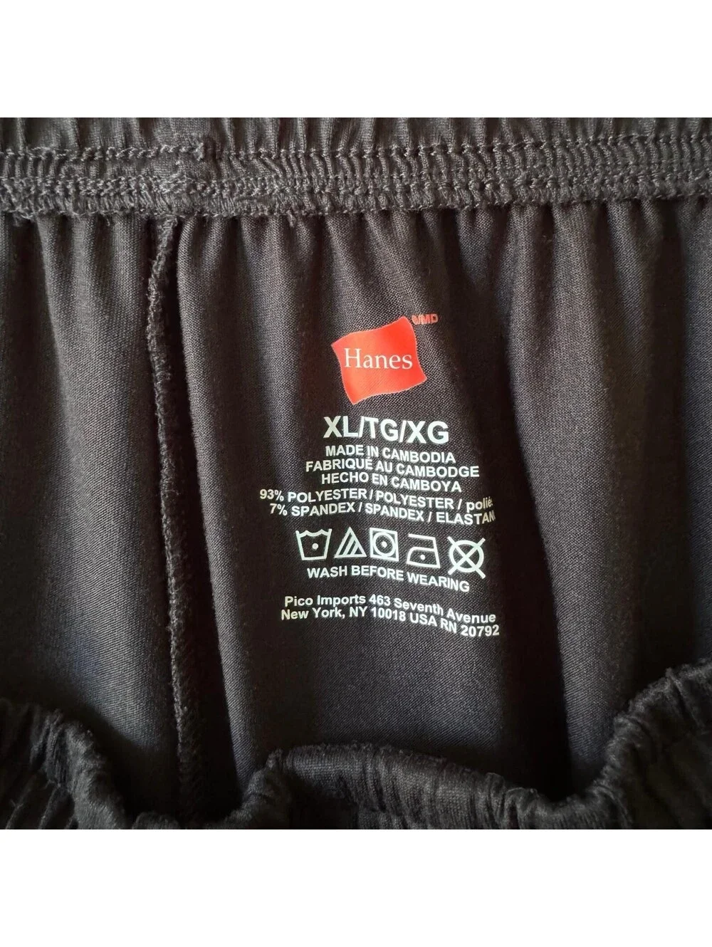 Hanes XL Black Pajama Pants Drawstring Button Fly Pockets 93/7 Poly Spandex NWOT